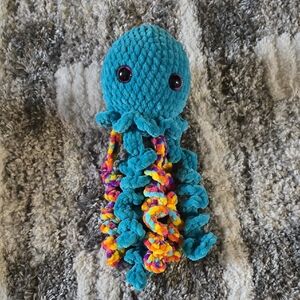 Crotcheted Octopus Plush with Rainbow Curly Tentacles